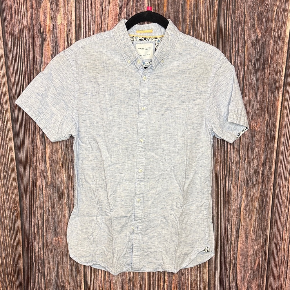 Denim & Flower Button Down Short Sleeve Shirt